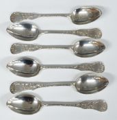 Set of six Victorian Scottish hallmarked silver teaspoons, Edinburgh 1884, maker R L Christie,