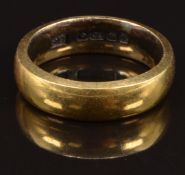 A 22ct gold wedding band/ ring, size J, 7.9g