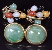Two pairs of 14ct gold earrings set with dyed quartz