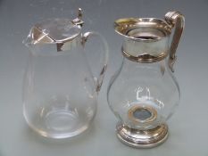 Christofle pedestal glass jug with plated mounts and one other unmarked example, probably