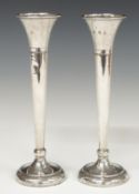 Pair of feature hallmarked silver trumpet vases, Sheffield 1977, maker A T Cannon Ltd, height 22cm