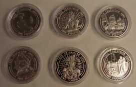 Six silver 'Battle of Trafalgar' 1805-2005 £5 crowns