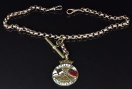 A 9ct rose gold watch chain made up of faceted oval links, 20g