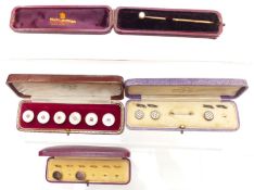 Victorian stick pin set with a round cut diamond of approximately 0.2ct in original box, mother of