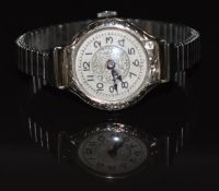 Exello Watch Co 14ct white gold ladies wristwatch with blued hands, Arabic numerals, silver dial,