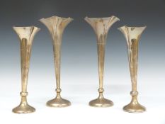Two pairs of hallmarked silver trumpet vases, one pair Birmingham 1901, maker A & J Zimmerman Ltd
