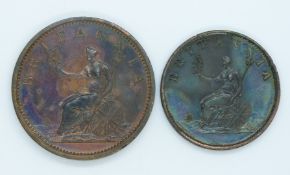 George III 1806 copper penny, third type, together with an 1806 halfpenny, both near uncirculated