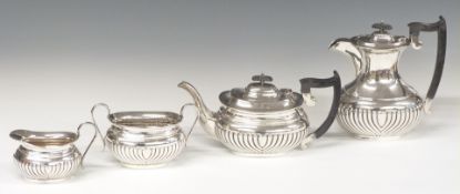 George V hallmarked silver four piece teaset with lobed lower bodies, Sheffield 1924, maker Viner'
