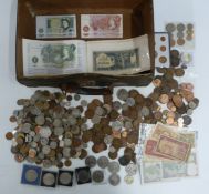 An amateur collection of world and UK coinage, 19thC onwards, some banknotes, some silver content,