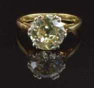 An 18ct gold ring set with a solitaire round cut diamond of approximately 2.18ct, size J, 2.4g