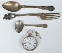 Victorian hallmarked silver spoon and fork for the British Bulldog Club, verso engraved 