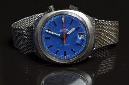 Omega Chronostop gentleman's chronograph wristwatch ref. 146-010 with date aperture, blue racing