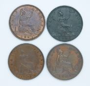 Four 1861 Queen Victoria halfpennies, Freeman dies 270, 273 and 275, three VF-EF, one darker tone
