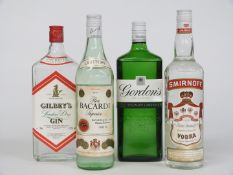 Gilbey's Gin 1 litre 47.5% vol, Gordon's Gin 1 litre 37.5% vol, Smirnoff Vodka 70cl 37.5% vol and