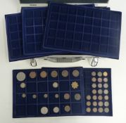 An aluminium coin collector's case containing some coinage including Edward VII 1902 shilling,