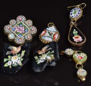 A collection of micro mosaic including Victorian sections, brooch, earring etc