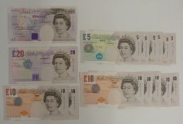 Fifteen British banknotes 1991-2003 comprising a Kentfield £20 note circulated but clean and