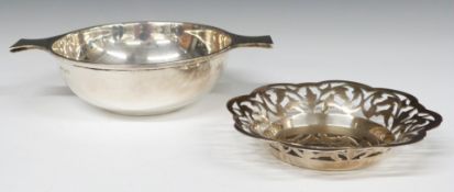Hamilton & Co. Calcutta white metal quaiche and pierced bowl, both marked silver and with