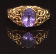 A 9ct gold ring set with an oval amethyst, size L, 2.4g