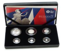 Royal Mint 2016 UK six coin silver proof Britannia set, cased with certificate