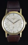 Longines 9ct gold gentleman's wristwatch ref. 6888 with subsidiary seconds dial, black hands, gold