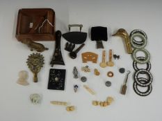 Collectables to include Wedgwood Jasperware rings, violin parts, Sharif & Sons Moradabad brass