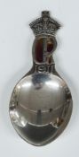 Liberty and Co 1911, George V Coronation hallmarked silver and red enamel caddy spoon, length 9.5cm,