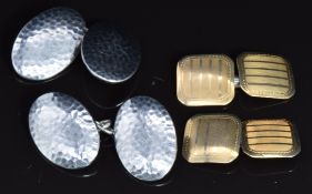 A pair of Charles Horner hammered cufflinks and a pair of yellow metal cufflinks