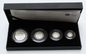Royal Mint 2010 UK four coin silver proof Britannia set, cased with certificate