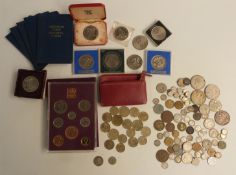 A small interesting collection of UK and overseas coinage, includes approximately 180g of mixed