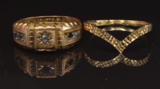 Edwardian ring set with paste, Birmingham 1906, size M and a 9ct gold ring, size L, 2.2g