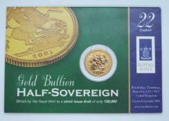 2001 gold half sovereign in Royal Mint Gold Bullion presentation pack