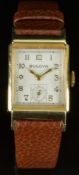 Bulova 14ct gold gentleman's wristwatch with inset subsidiary seconds dial, gold hands and Arabic