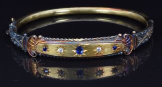 Victorian 15ct gold bangle set with sapphires and diamonds, Birmingham 1896, maker W G M, 10.3g