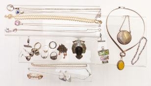 A collection of silver jewellery including necklaces, bracelet, earrings, rings, cufflinks, etc