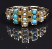 Edwardian ring set with turquoise and seed pearls, size N