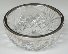 George VI hallmarked silver rimmed cut glass fruit or similar bowl, London 1940, maker Preece &
