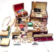 A collection of costume jewellery including silver bangle, glass necklaces, bracelets, silver