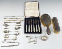 Georgian and later hallmarked silver cutlery, white metal cutlery including 800 grade and a Niello