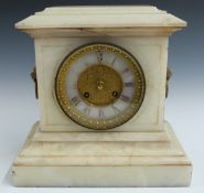 Roblin Fils et Freres of Paris mantel clock in light coloured marble case with gilt decoration to