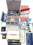 A collection of jewellery including beads, faux pearls, necklaces, diamanté, etc