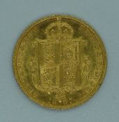 1887 Queen Victoria gold half sovereign, Jubilee head, shield reverse