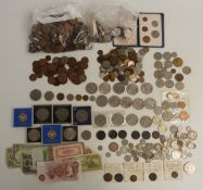 An amateur collection of UK and overseas coinage and banknotes, includes George III, George II,