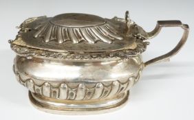 Victorian hallmarked silver novelty oversize mustard with blue glass liner, London 1892, maker