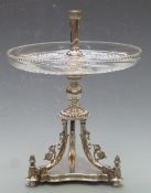Victorian silver plated and glass sectional centrepiece, maker Thomas Latham & Ernest Morton, height