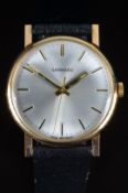 Garrard 9ct gold gentleman's wristwatch with two-tone hand and baton hour markers, silver dial and