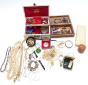 A collection of jewellery including pearl necklace, silver items including charm bracelet, necklace,