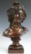 Clodion bronze bust of a classical lady on socle base, H24cm