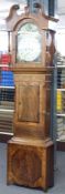 19thC Helliwell of Leeds 8 day longcase clock, the flame mahogany case with inlay and marquetry,