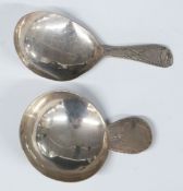 Two Georgian hallmarked silver caddy spoon with bright cut decoration, London, 1801 and 1790, makers